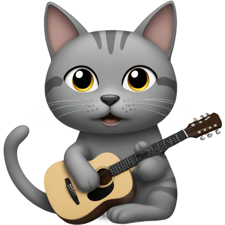 grey cat with acoustic guitar emoji