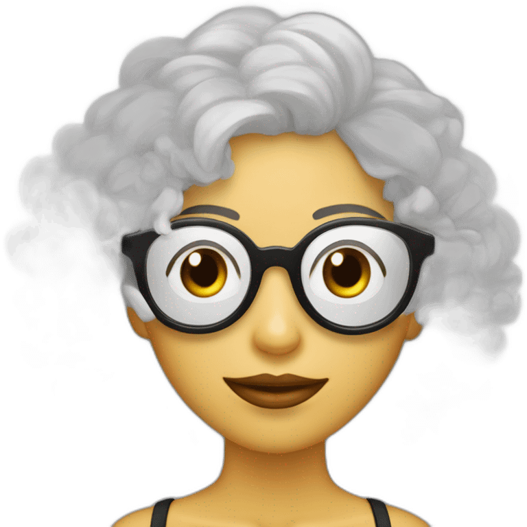 mujer gafas piel blanca pelo negro largo con camarones emoji