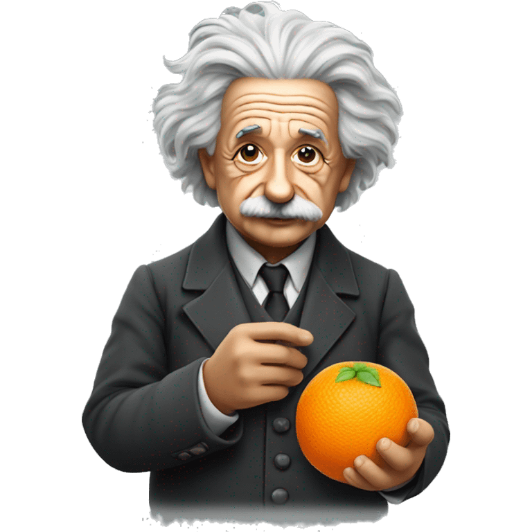 Albert Einstein holding an orange in his hands emoji