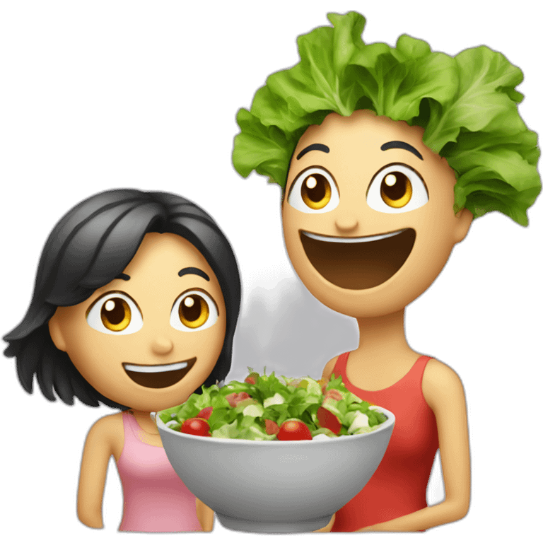 salad laughing alone with woman emoji