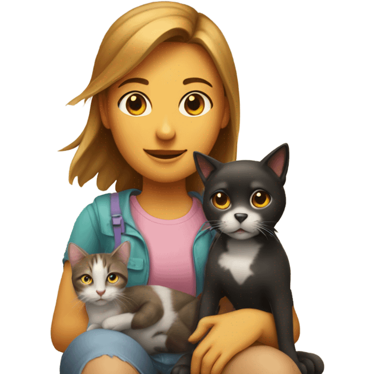 Girl with cat and dog emoji