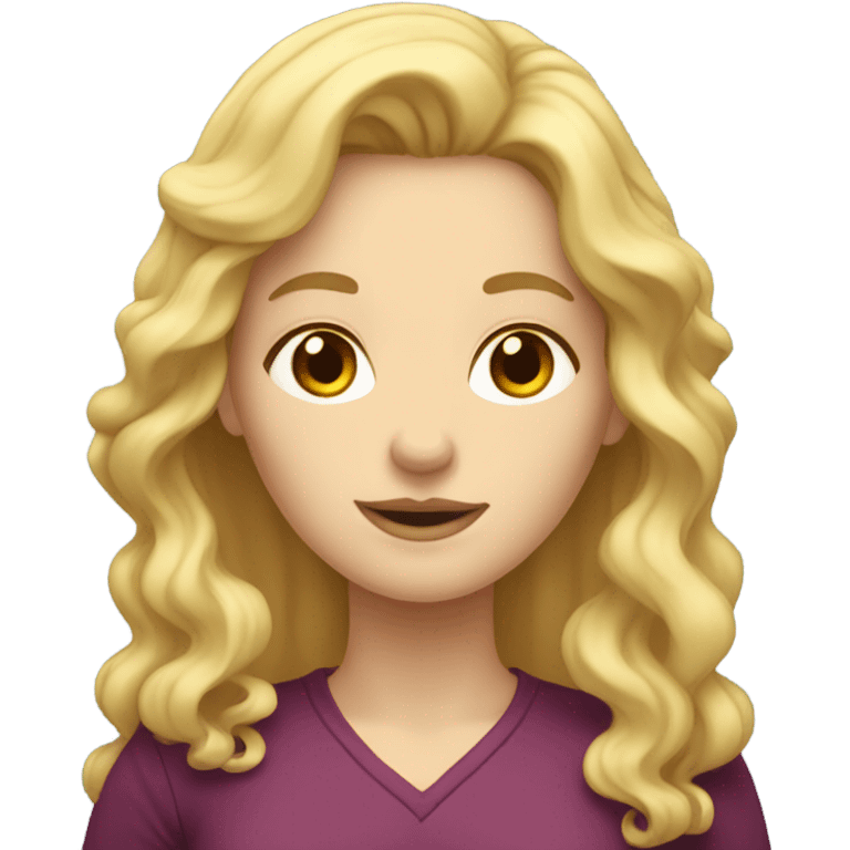 White woman, long hair, blonde hair, wavy hair, on scale emoji