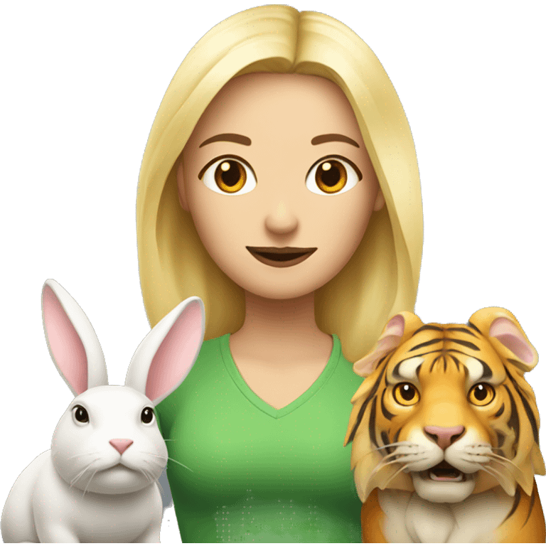 blonde woman with bull tiger and rabbit emoji