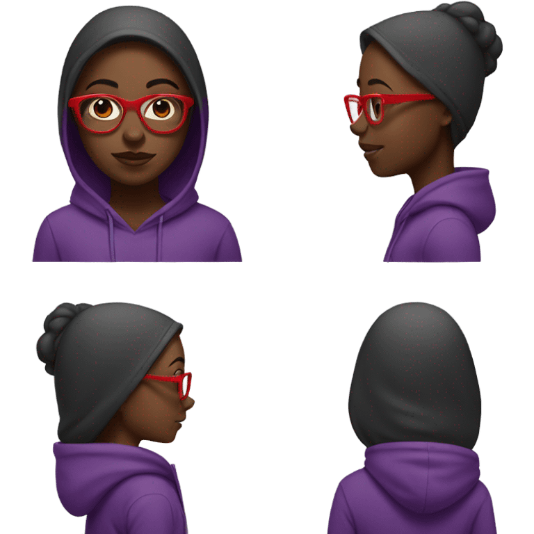 Black girl and purple hoodie and red glasses emoji