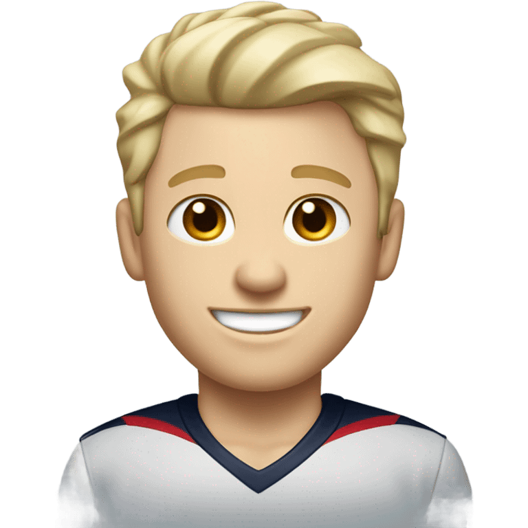 Skinny Caucasian male blonde combed over hair smiling wearing a Houston Texans polo emoji