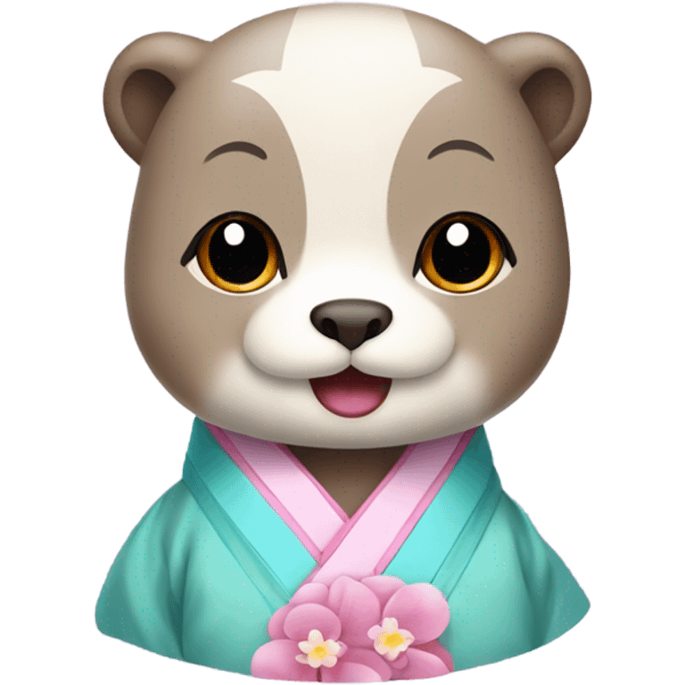 An otter face dressed in pastel-colored traditional Korean hanbok emoji