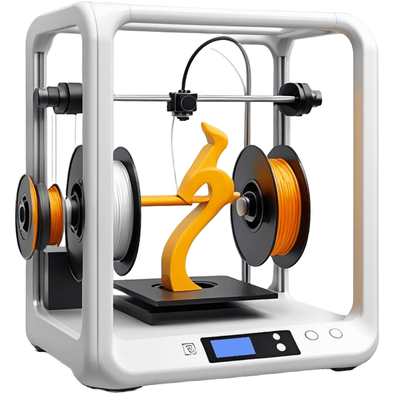 3D printing, sculpture inside 3D printer, printed object in progress, filament spool, modern design, minimalistic, on a white background, no extra details. emoji