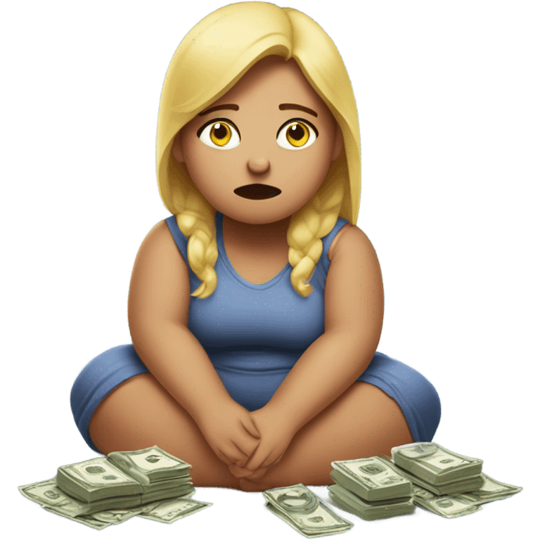 overweight girl crying with four dollars emoji