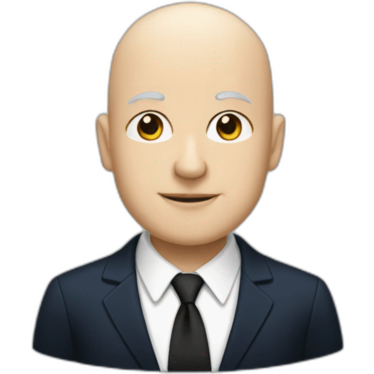 a white bald man in a black suit wearing a dark blue shirt and a black ties emoji