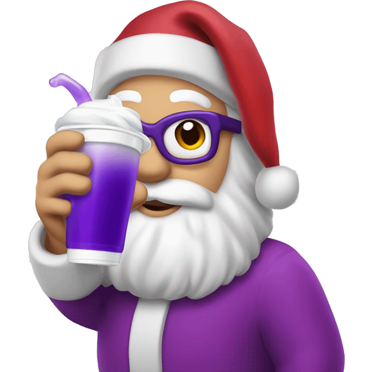 Santa Claus drinking purple liquid from a Styrofoam cup emoji