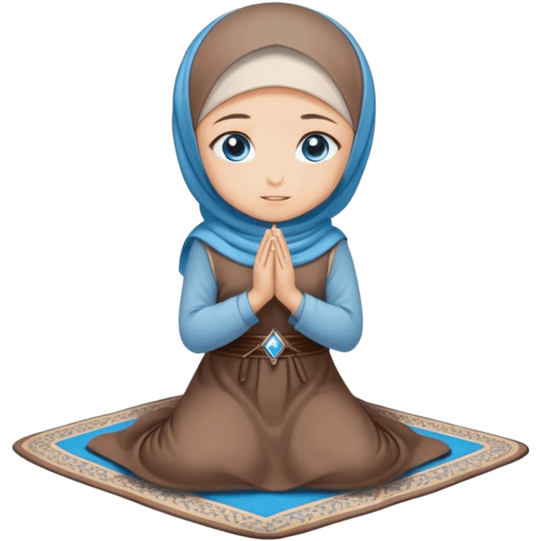 Turkish beautiful finish Konya girl blue eyes with hijab and brown stone dress praying on pray mat emoji