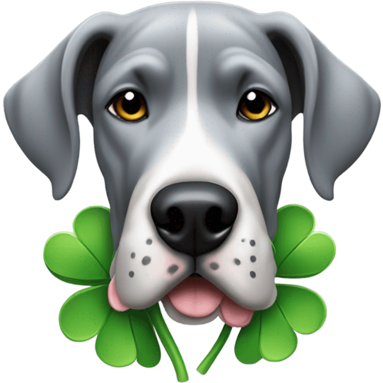 Grey great dane with four leaf clover emoji