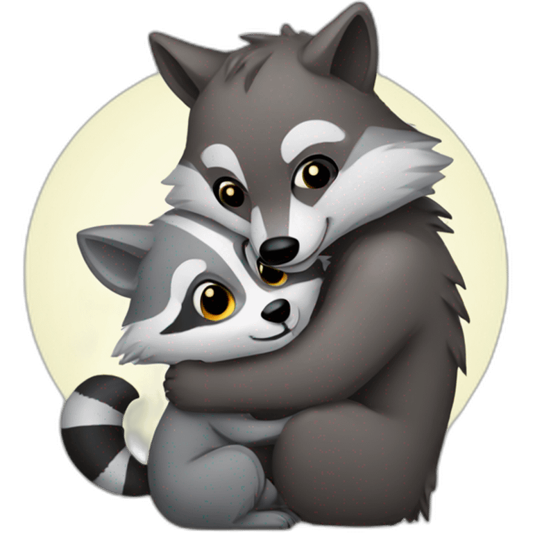 raccoon hugging wolf emoji