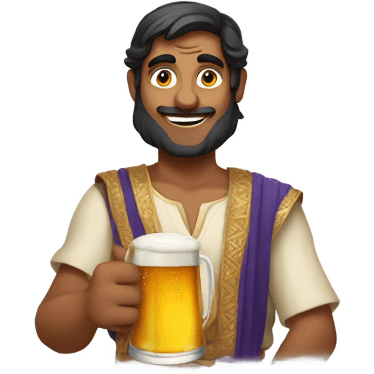 Indian man in a bar wearing an aladdin costume with beer  emoji