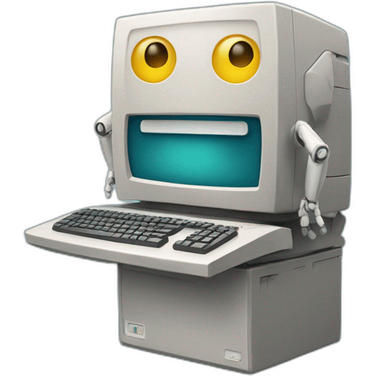 Anthropomorphic computer with a face, arms and legs doing something random emoji