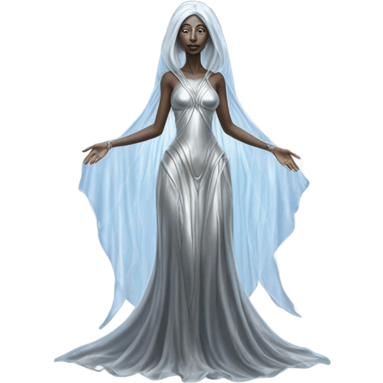 alien Pleiadian female in silver dress, full figure emoji