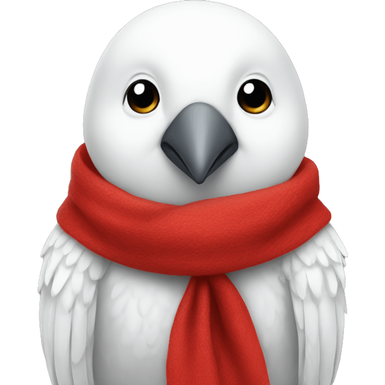 White bird wearing red scarf emoji