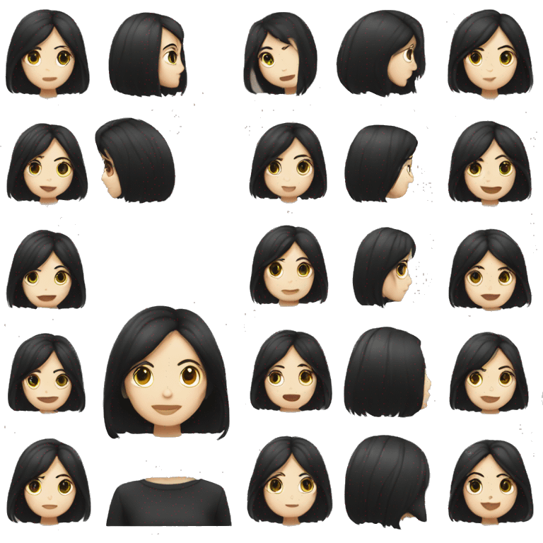 White Girl with middle length hush cut black hair and wearing black clothes and  emoji