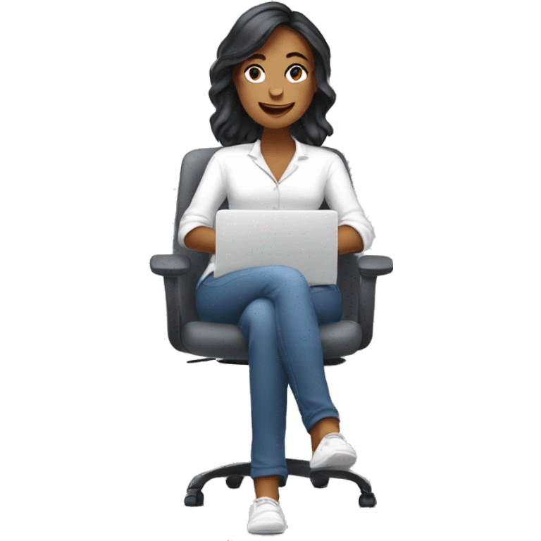 Remote worker, carefree expression, young woman in comfortable clothes emoji