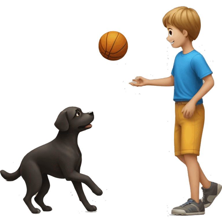 a little boy throwing ball to the dog emoji