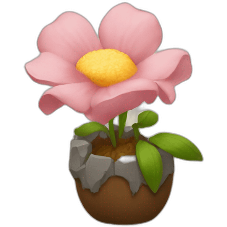 A flower being crushed by a dwarf emoji