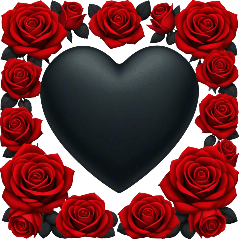 Black heart filled with black and red roses emoji