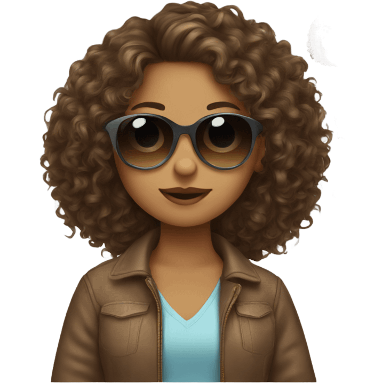 brown curly hair girl with sunglasses emoji