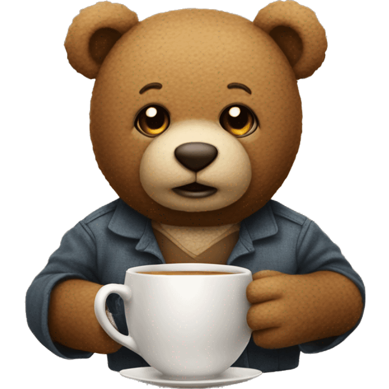 teddy with a cup of tea in his hand emoji