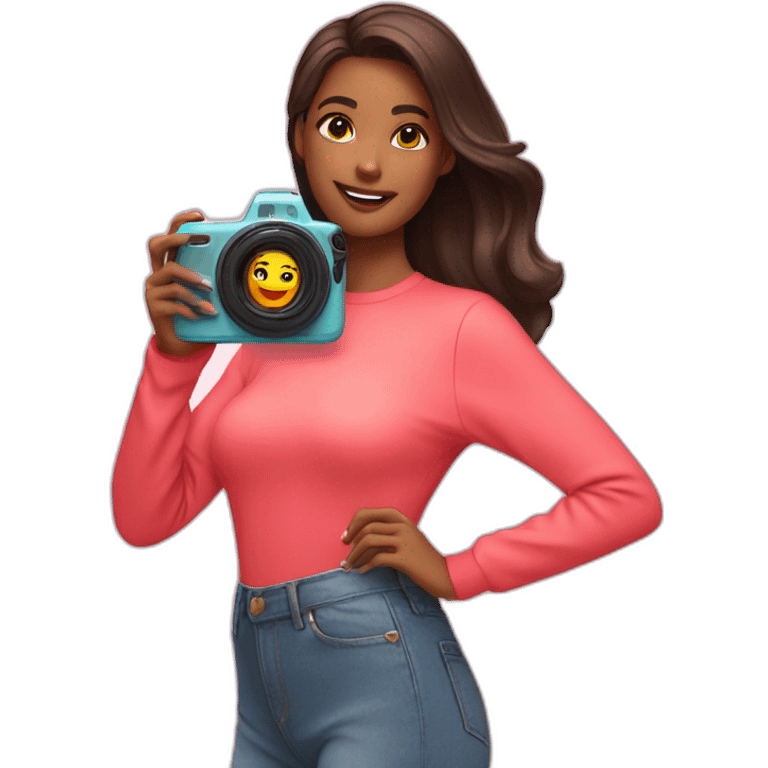 influencer taking a picture of herself with a bright box in her arms emoji