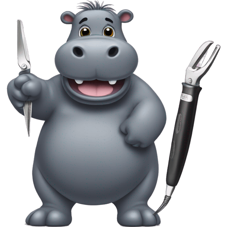 Hippo cutting hair with clippers and scissors emoji