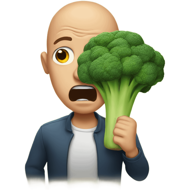 Bald man frightened while holding broccoli  emoji