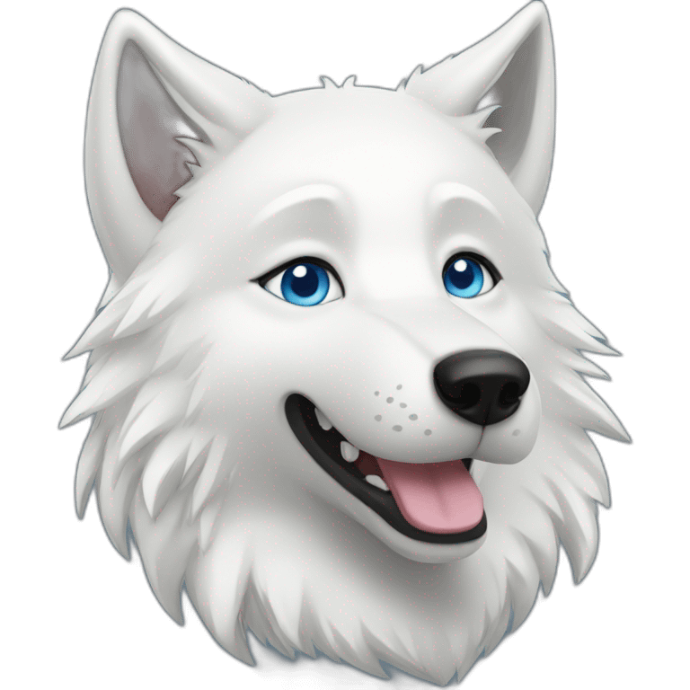 Happy White Wolf blue eyes short hairs emoji