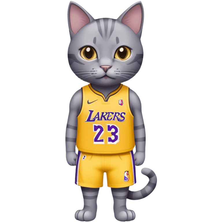 grey Cat wearing lakers jersey emoji