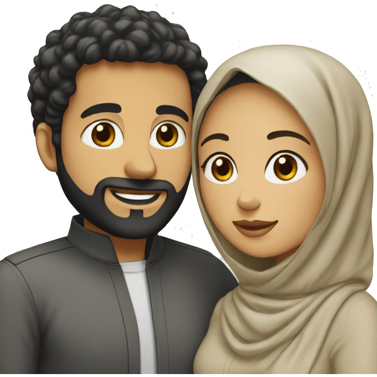 Woman wear hijab with her white husband black curly hairs emoji