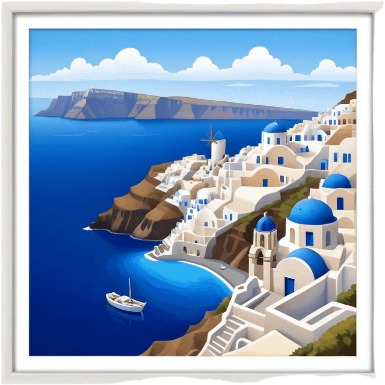 Cinematic Realistic Santorini Caldera Landscape Emoji, depicted with dramatic white‚Äêwashed cliffs overlooking a deep blue sea rendered with crisp textures and radiant lighting. emoji