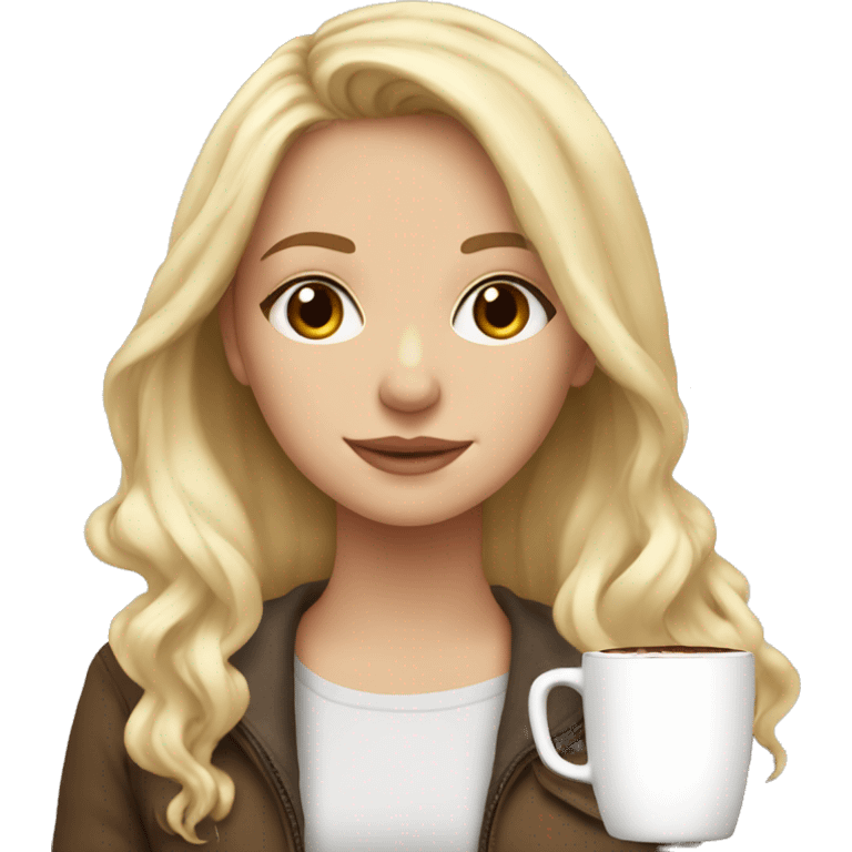 white girl pretty with blonde long hair and a hot chocolate emoji