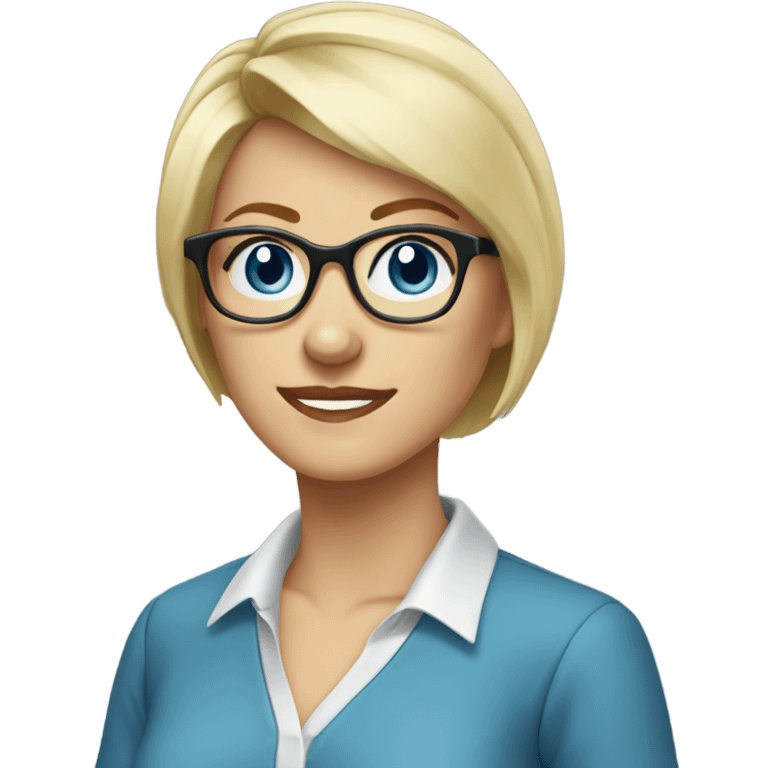 female Teacher with glasses blonde short hair blue eyes blouse emoji