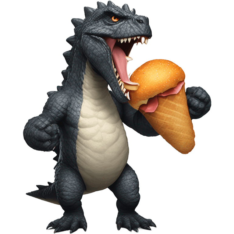 Godzilla eating a chicken drmstick emoji