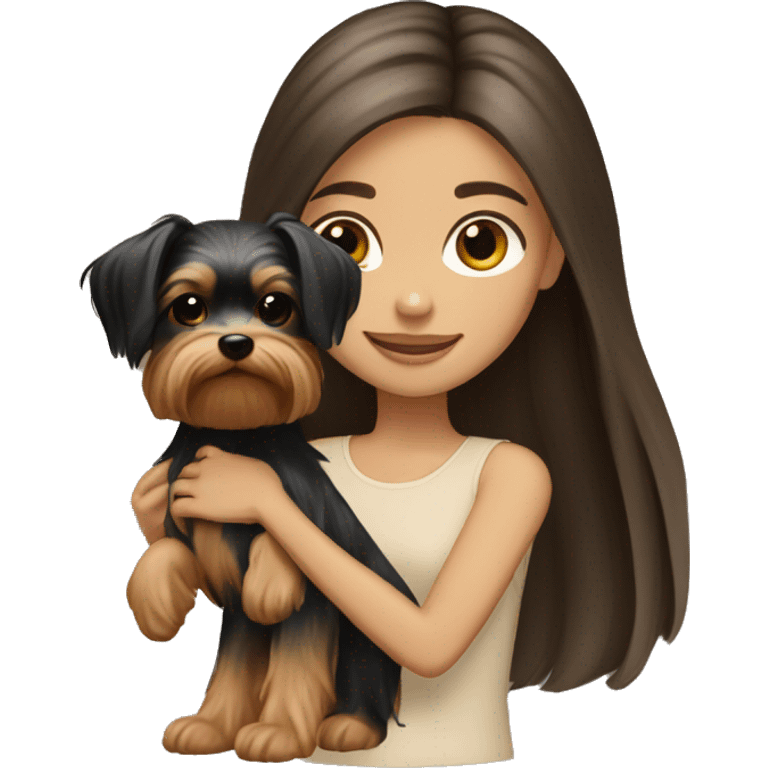 Brunette long hair light tan girl with beige and black yorkie puppy emoji