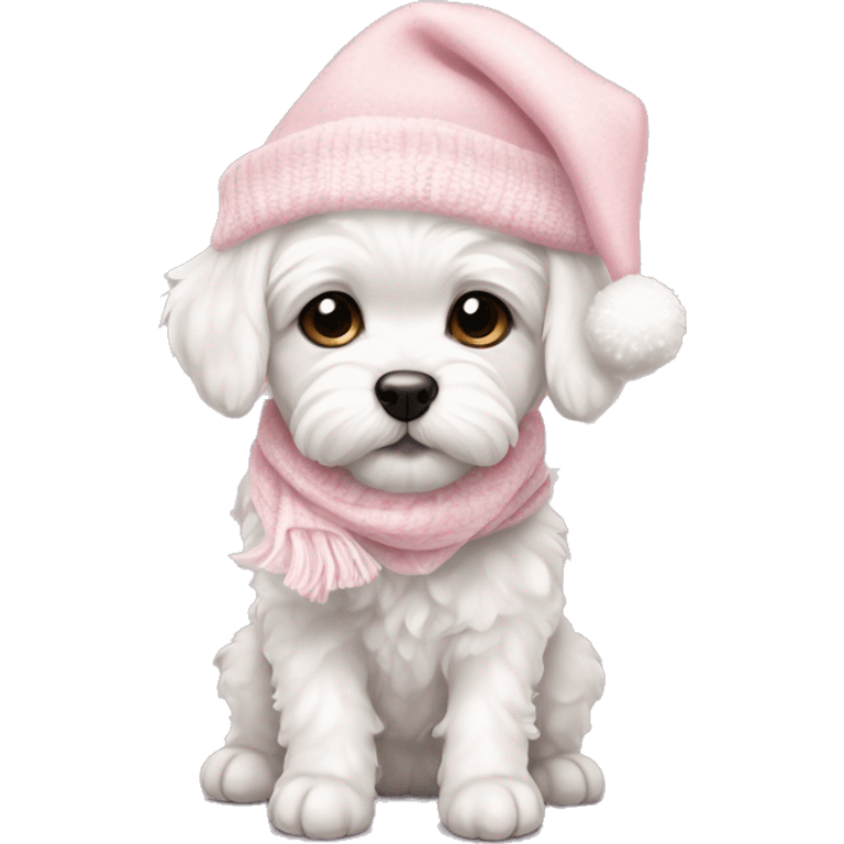 schichon winter puppy with pale pink christmas hat and scarf emoji