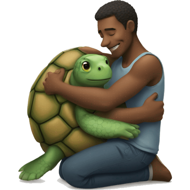 Man hugging turtle emoji