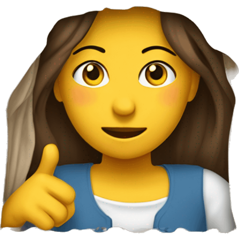 Mujer poniendo cortinas de tela en su ventana emoji