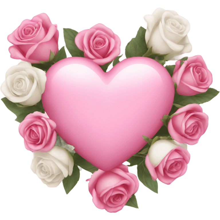 Pink heart with white and pink roses emoji