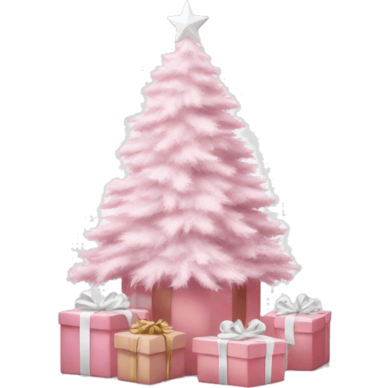 Light pink Christmas gifts under a white Christmas tree  emoji