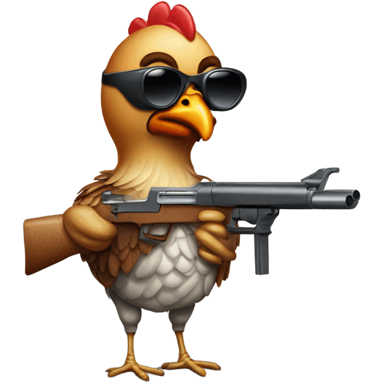 Rotisserie chicken with guns and sunglasses emoji