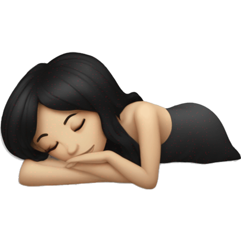 Woman pale skin black hair with bangs sleeping in bed with pillow, white woman emoji