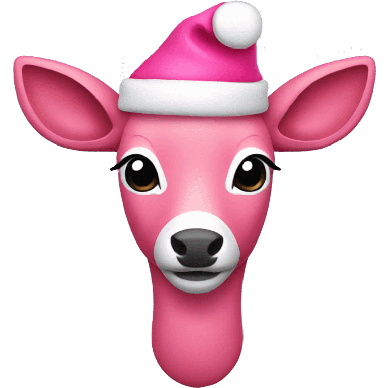 Pink deer with Santa hat emoji