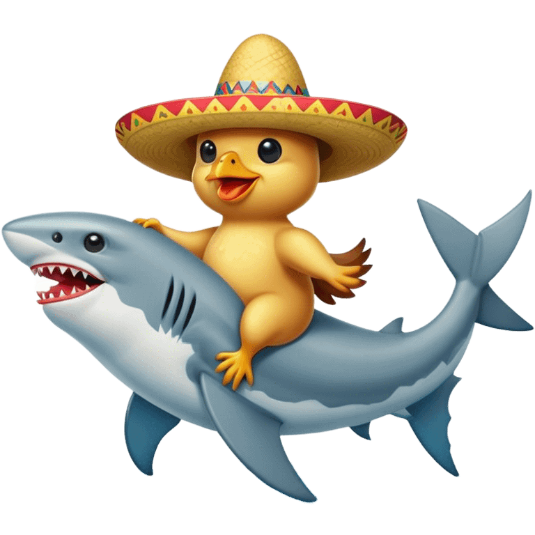 Chicken wearing a sombrero riding a shark emoji