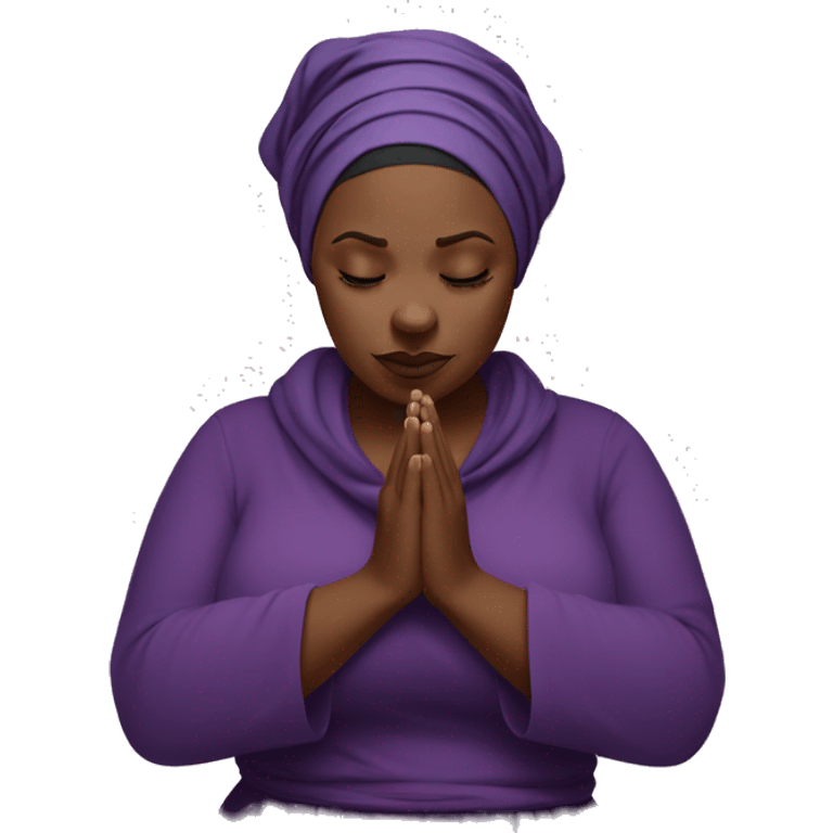 Dark Plus size woman praying with purple head wrap   emoji