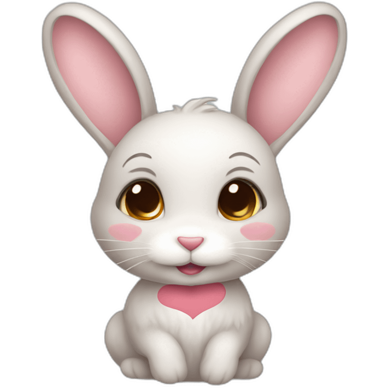 Cute rabbit with blush and hearts emoji